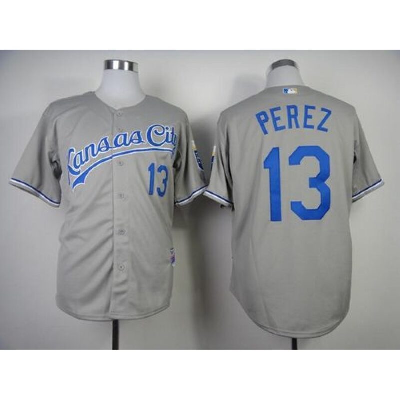 6863c5a50b031_1 Royals #13 Salvador Perez Grey Cool Base Stitched MLB Jersey
