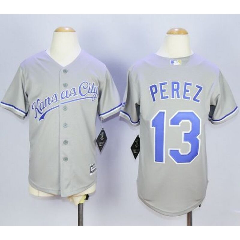 6863c5a92c4c6_1 Royals #13 Salvador Perez Grey Cool Base Stitched Youth MLB Jersey