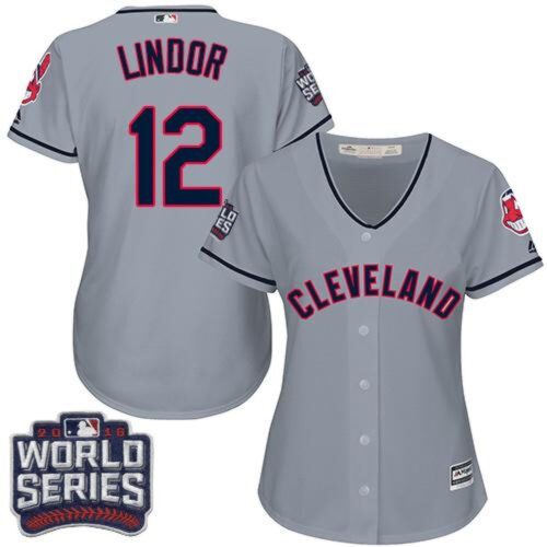 6863c5dd5a127_1 indians #12 Francisco Lindor Grey 2016 World Series Bound Women's Road Stitched MLB Jersey