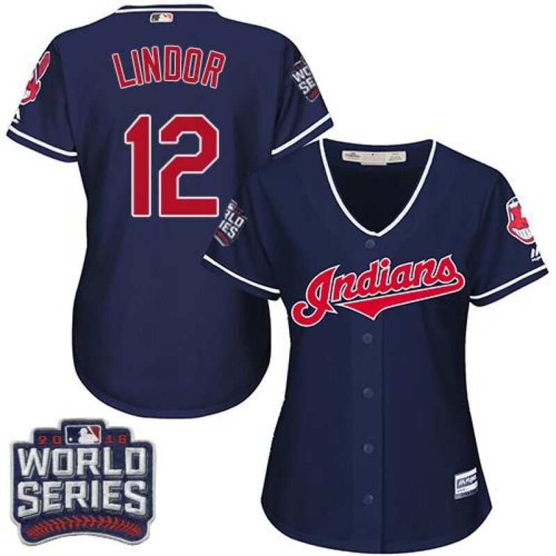 6863c5e64bc96_1 indians #12 Francisco Lindor Navy Blue 2016 World Series Bound Women's Alternate Stitched MLB Jersey