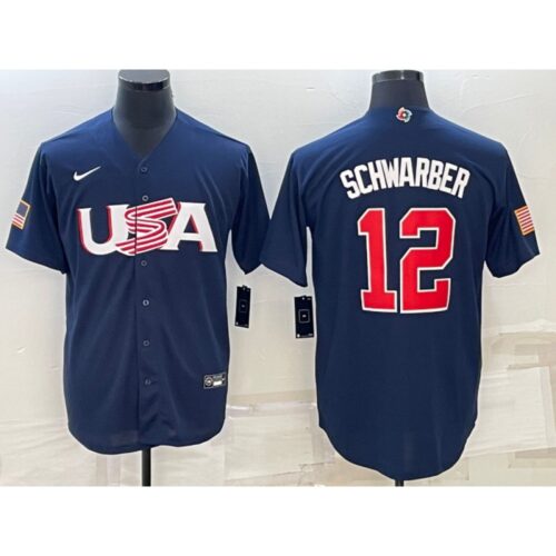 6863c5f0d83b8_1 Men's USA Baseball #12 Kyle Schwarber 2023 Navy World Baseball Classic Stitched Jersey