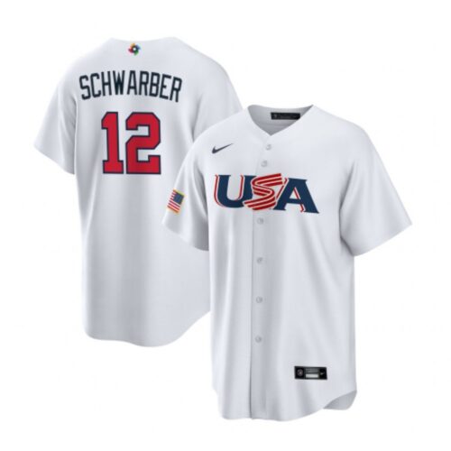 6863c5feaf825_1 Men's USA Baseball #12 Kyle Schwarber 2023 White World Baseball Classic Stitched Jersey