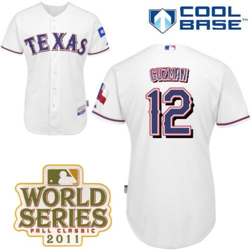 6863c6091e26f_1 Rangers #12 Cristian Guzman White Cool Base 2011 World Series Patch Stitched MLB Jersey