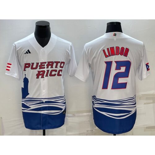 6863c61ae9e7e_1 Men's Puerto Rico Baseball #12 Francisco Lindor 2023 White World Baseball Classic Stitched Jersey