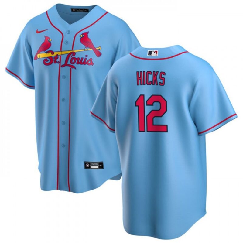 6863c6335d381_1 Men's St. Louis Cardinals #12 Jordan Hicks Blue Cool Base Stitched Jersey
