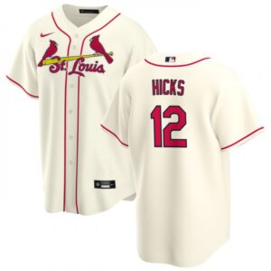6863c636e2abb_1 Men's St. Louis Cardinals #12 Jordan Hicks Cream Cool Base Stitched Jersey