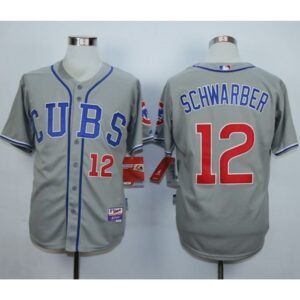 6863c6a1ba59d_1 Cubs #12 Kyle Schwarber Grey Cool Base Stitched MLB Jersey