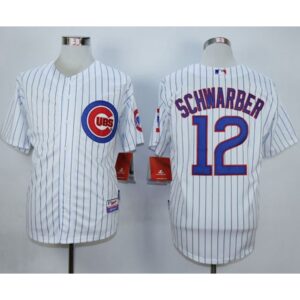 6863c6b67085d_1 Cubs #12 Kyle Schwarber White Strip Cool Base Stitched MLB Jersey