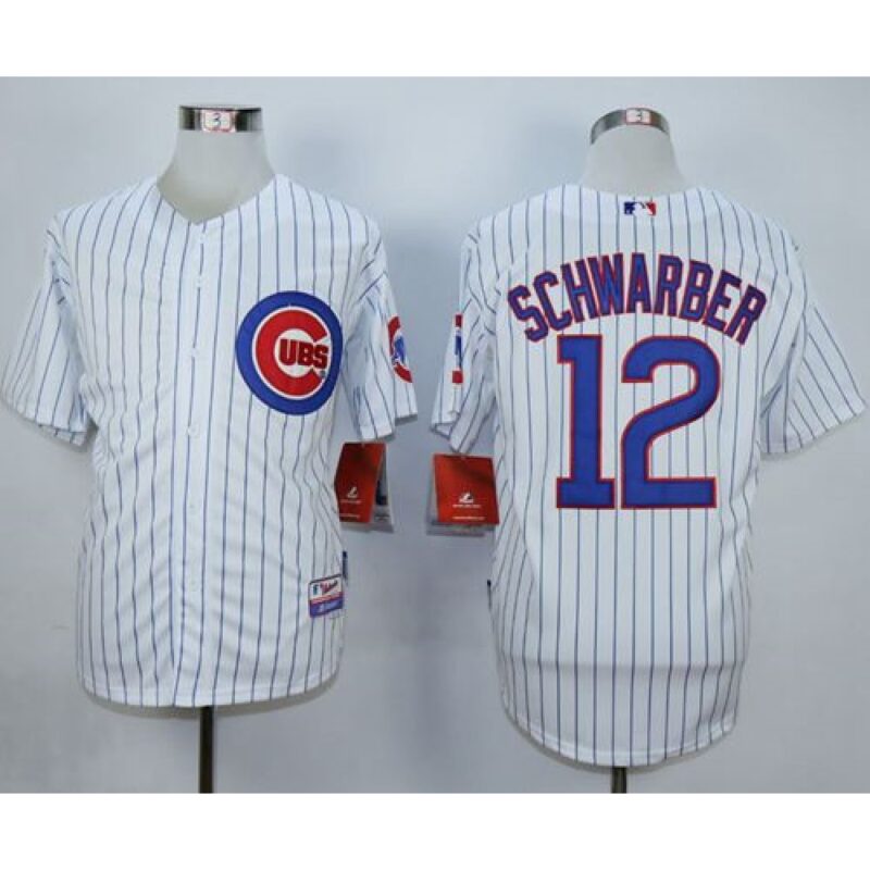 6863c6b67085d_1 Cubs #12 Kyle Schwarber White Strip Cool Base Stitched MLB Jersey