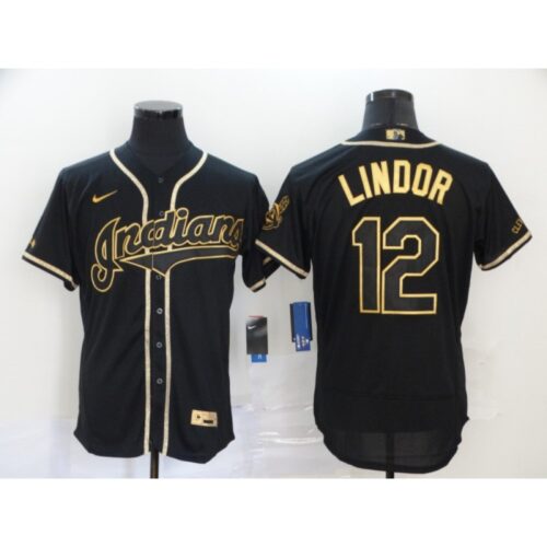 6863c6d9c1b58_1 Men's Cleveland indians #12 Francisco Lindor 2020 Black Golden Flex Base Stitched MLB Jersey