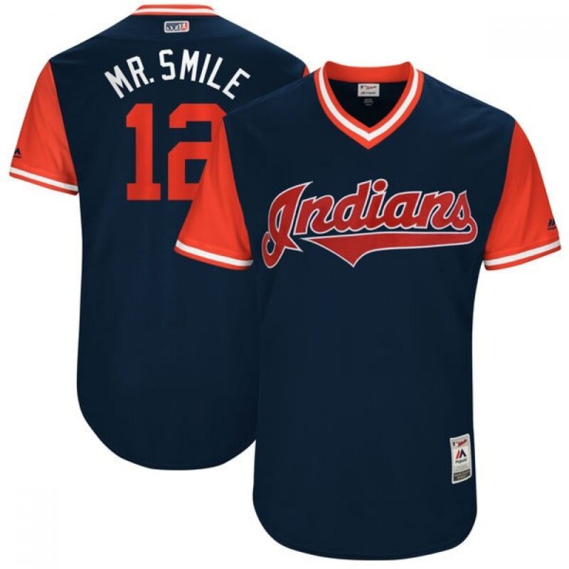 6863c6e7ba515_1 Men's Cleveland indians #12 Francisco Lindor 'Mr. Smile' Navy/Red Cool Base Stitched Baseball Jersey