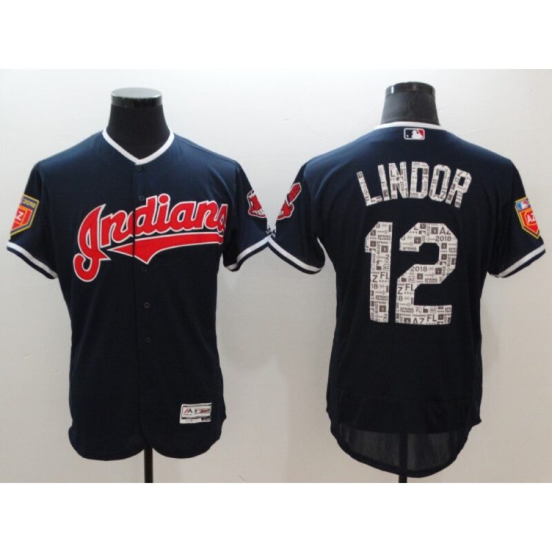 6863c6eebf89f_1 Men's Cleveland indians #12 Francisco Lindor Navy 2018 Spring Training Flexbase Stitched MLB Jersey