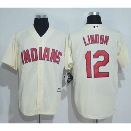 6863c70dedaf3_1 indians #12 Francisco Lindor Cream New Cool Base Stitched MLB Jersey
