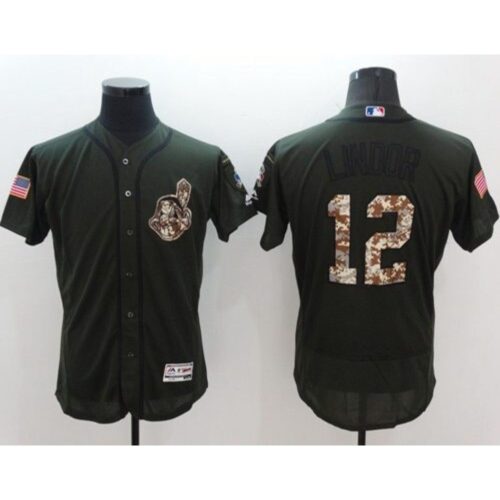 6863c7180466a_1 indians #12 Francisco Lindor Green Flexbase Authentic Collection Salute to Service Stitched MLB Jersey