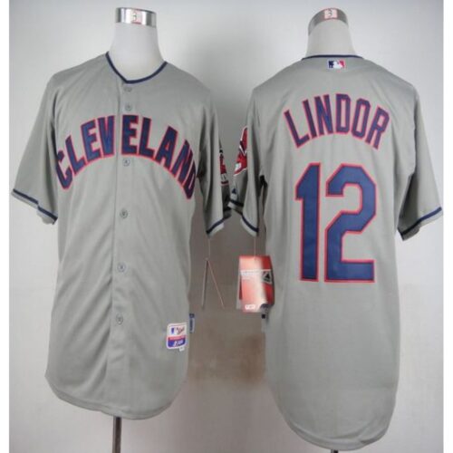 6863c71f3aeb0_1 indians #12 Francisco Lindor Grey Cool Base Stitched MLB Jersey