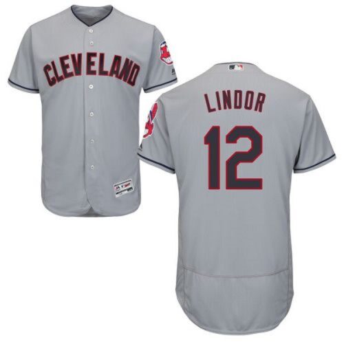 6863c729f333b_1 indians #12 Francisco Lindor Grey Flexbase Authentic Collection Stitched MLB Jersey