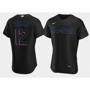 6863c75ef0f39_1 Men's Miami Marlins #12 Jorge Soler Black Flex Base Stitched Jersey