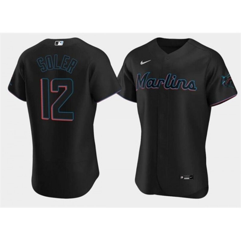 6863c75ef0f39_1 Men's Miami Marlins #12 Jorge Soler Black Flex Base Stitched Jersey