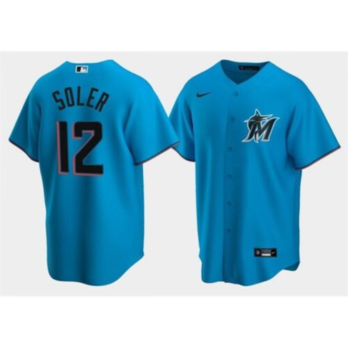 6863c769871ef_1 Men's Miami Marlins #12 Jorge Soler Blue Cool Base Stitched Jersey