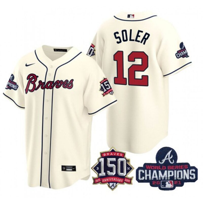 6863c7c64bb41_1 Men's Atlanta Braves #12 Jorge Soler 2021 Cream World Series Champions With 150th Anniversary Patch Cool Base Stitched Jersey