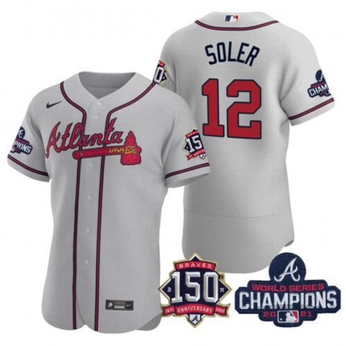 6863c7cd76d2b_1 Men's Atlanta Braves #12 Jorge Soler 2021 Grey World Series Champions With 150th Anniversary Flex Base Stitched Jersey