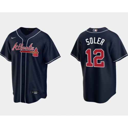 6863c7db9de25_1 Men's Atlanta Braves #12 Jorge Soler Navy Cool Base Stitched Jersey