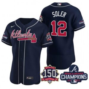 6863c7e31652c_1 Men's Atlanta Braves #12 Jorge Soler 2021 Navy World Series Champions With 150th Anniversary Flex Base Stitched Jersey