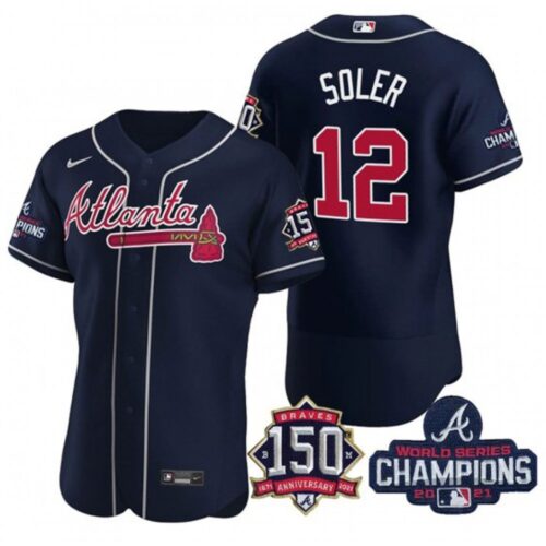 6863c7e31652c_1 Men's Atlanta Braves #12 Jorge Soler 2021 Navy World Series Champions With 150th Anniversary Flex Base Stitched Jersey