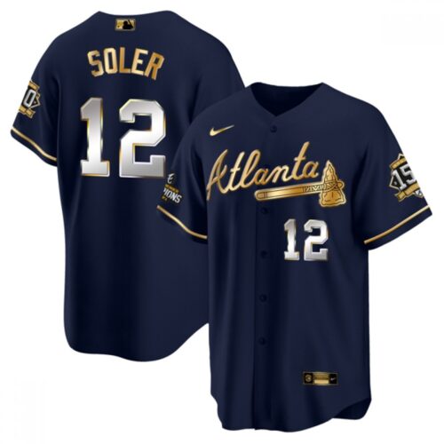 6863c7e9a5d0c_1 Men's Atlanta Braves #12 Jorge Soler 2021 Navy/Gold World Series Champions With 150th Anniversary Patch Cool Base Stitched Jersey