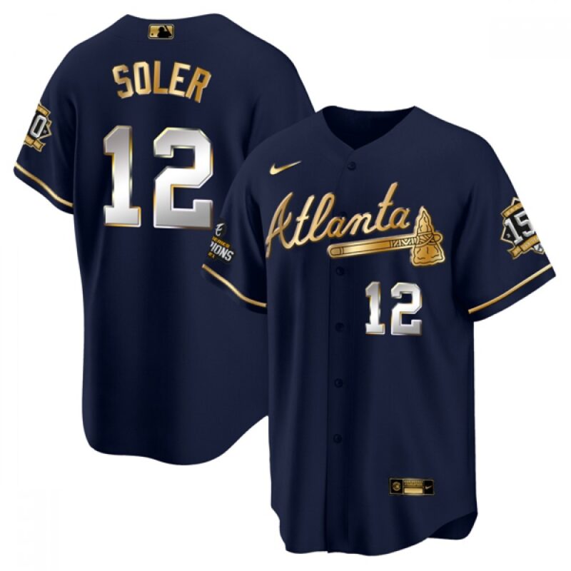 6863c7e9a5d0c_1 Men's Atlanta Braves #12 Jorge Soler 2021 Navy/Gold World Series Champions With 150th Anniversary Patch Cool Base Stitched Jersey