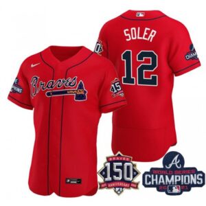 6863c7f770363_1 Men's Atlanta Braves #12 Jorge Soler 2021 Red World Series Champions With 150th Anniversary Flex Base Stitched Jersey
