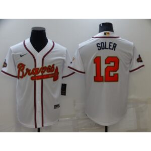 6863c80568376_1 Men's Atlanta Braves #12 Jorge Soler 2022 White/Gold World Series Champions Program Cool Base Stitched Baseball Jersey