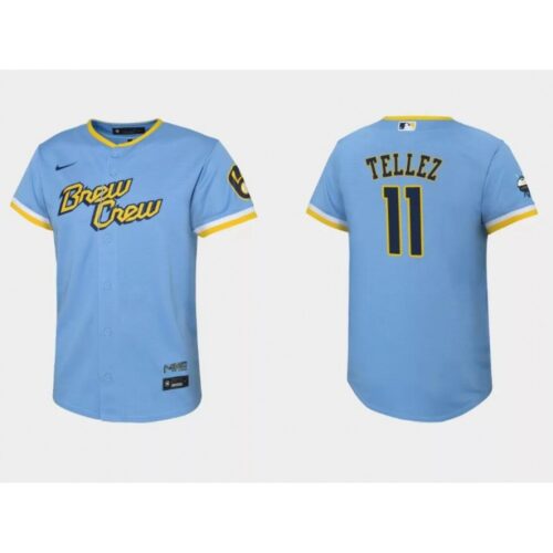 6863c832b4273_1 Youth Milwaukee Brewers #11 Rowdy Tellez 2022 Powder Blue City Connect Stitched Jersey