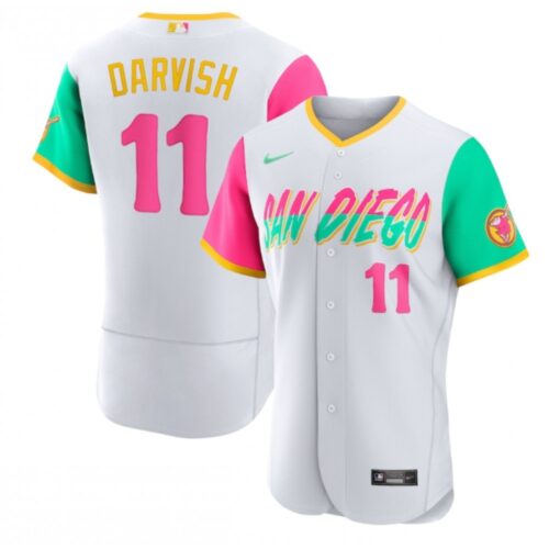 6863c89cd505d_1 Men's San Diego Padres #11 Yu Darvish 2022 White City Connect Flex Base Stitched Baseball Jersey