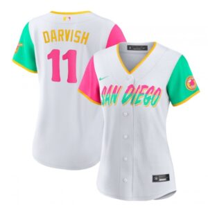 6863c8a04f354_1 Women's San Diego Padres #11 Yu Darvish 2022 White City Connect Cool Base Stitched Baseball Jersey(Run Small)