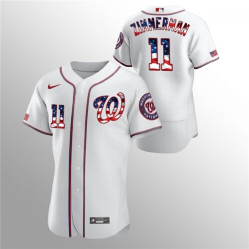 6863c8c72a0be_1 Men's Washington Nationals #11 Ryan Zimmerman White 2020 Stars & Stripes Flex Base Stitched Jersey