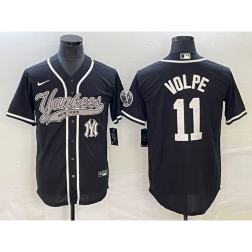 6863c8ff53b7b_1 Men's New York Yankees #11 Anthony Volpe Black With Patch Cool Base Stitched Baseball Jersey