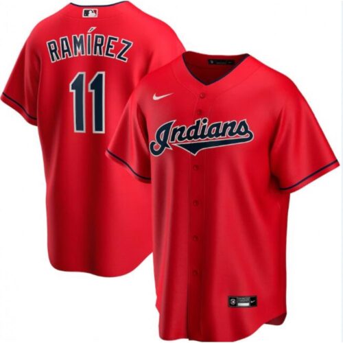 6863c93b92e18_1 Men's Cleveland indians #11 Jose Ramirez Red Cool Base Stitched Jersey