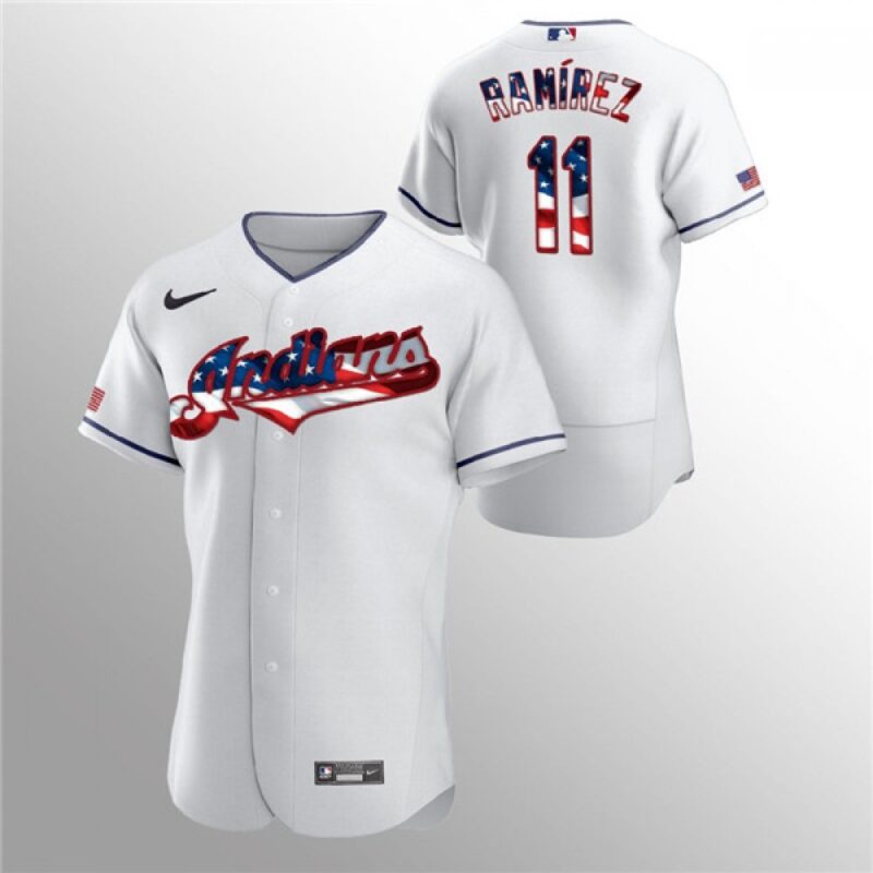 6863c9424e2ff_1 Men's Cleveland indians #11 Jose Ramirez White 2020 Stars & Stripes Flex Base Stitched Jersey