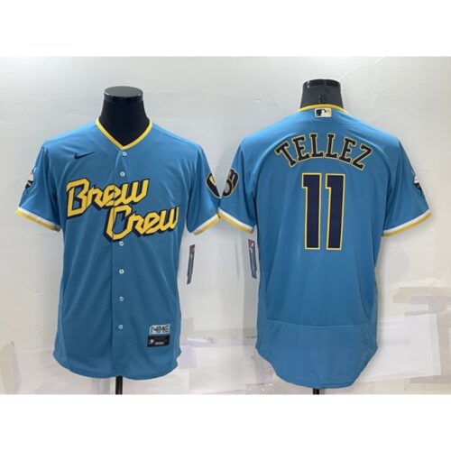 6863c95b1475c_1 Men's Milwaukee Brewers #11 Rowdy Tellez 2022 Powder Blue City Connect Flex Base Stitched Jersey