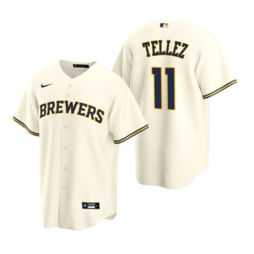6863c961b6d17_1 Men's Milwaukee Brewers #11 Rowdy Tellez Cream Cool Base Stitched Jersey