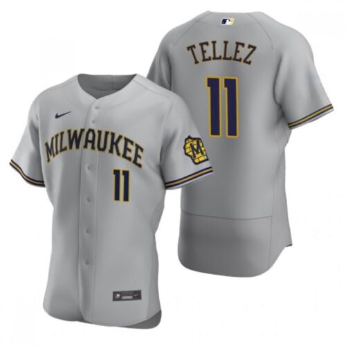 6863c964ecea8_1 Men's Milwaukee Brewers #11 Rowdy Tellez Grey Flex Base Stitched MLB Jersey