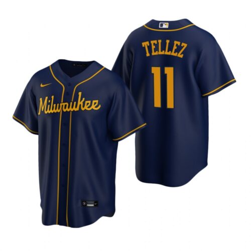 6863c96eab12d_1 Men's Milwaukee Brewers #11 Rowdy Tellez Navy Cool Base Stitched Jersey
