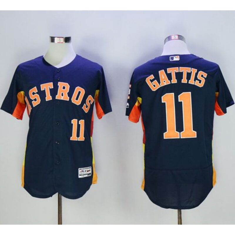 6863c98910fe4_1 Astros #11 Evan Gattis Navy Blue Flexbase Authentic Collection Stitched MLB Jersey
