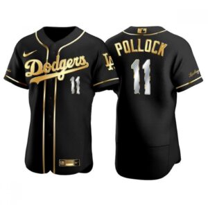 6863c9b1965d5_1 Men's Los Angeles Dodgers #11 A.J. Pollock Black Gold Championship Flex Base Stitched Baseball Jersey