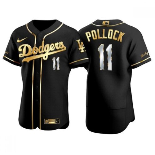 6863c9b1965d5_1 Men's Los Angeles Dodgers #11 A.J. Pollock Black Gold Championship Flex Base Stitched Baseball Jersey