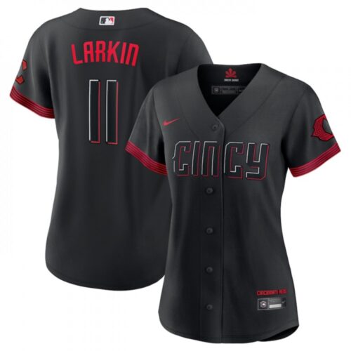 6863c9d4a44d0_1 Women's Cincinnati Reds #11 Barry Larkin Black 2023 City Connect Stitched Baseball Jersey(Run Small)