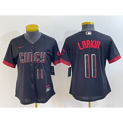 6863c9d81ee33_1 Women's Cincinnati Reds #11 Barry Larkin Black 2023 City Connect With Patch Stitched Baseball Jersey(Run Small)