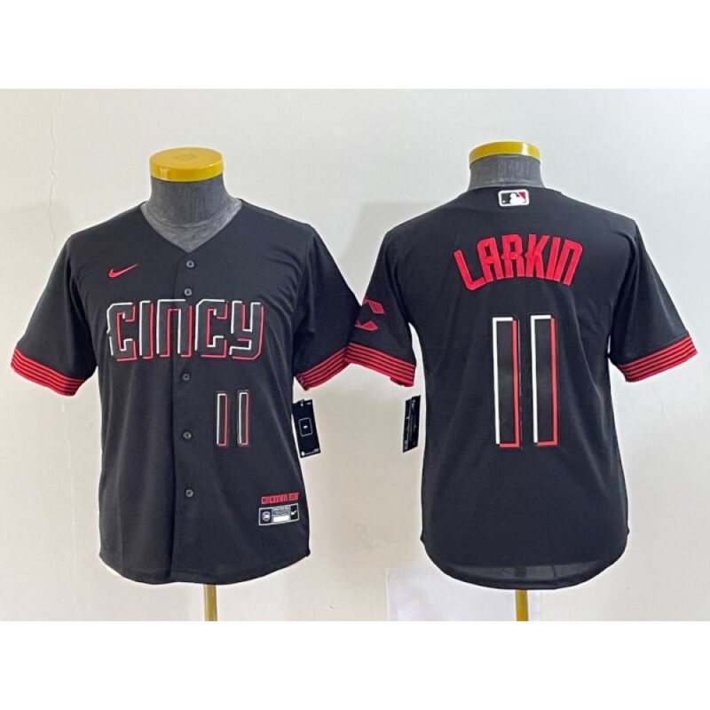 6863c9dd9702a_1 Youth Cincinnati Reds #11 Barry Larkin Black 2023 City Connect With Patch Stitched Baseball Jersey