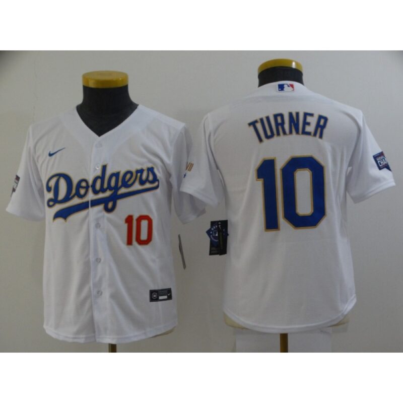 6863ca8697cc4_1 Youth Los Angeles Dodgers #10 Justin Turner White Gold Championship Cool Base Stitched Jersey
